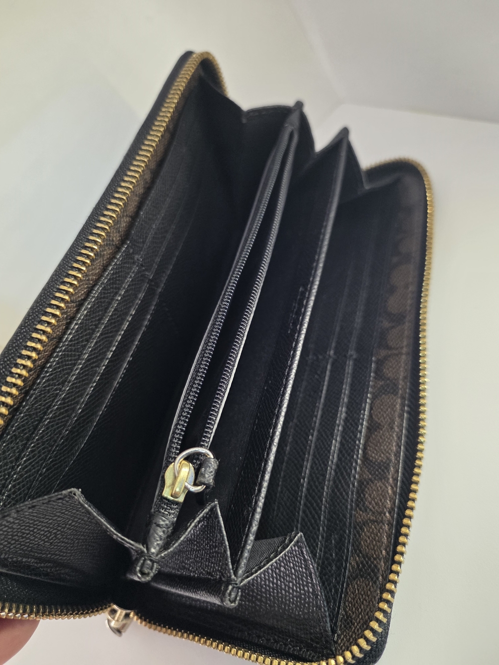 COACH Black Leather Zip-Around Wallet W/ Gold Hardware - Picture 9 of 14